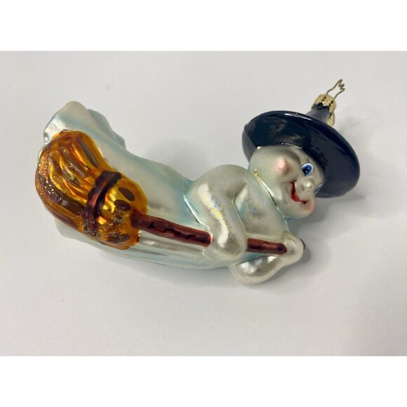 Christopher Radko Broom-Shtick Glass Halloween Ornament Ghost Witch Broom READ